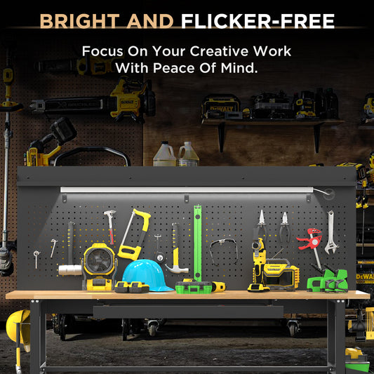 60in  Workbench With Drawers ,Solid Wood Top, 2000 Lbs Capacity, Adjustable Height Garage Work Table With Power Outlet, LED Light, Wheels Or Leveling Feet