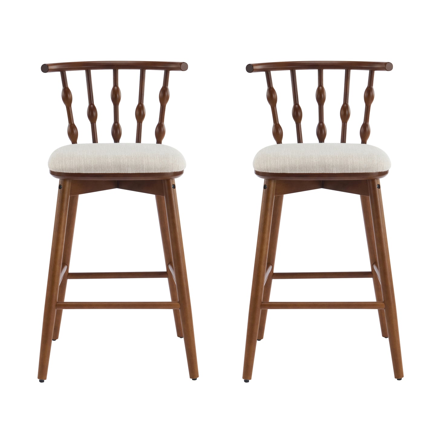 Doria Indoor Wooden Barstool  Walnut Finish With Beige Upholstery  Set Of 2