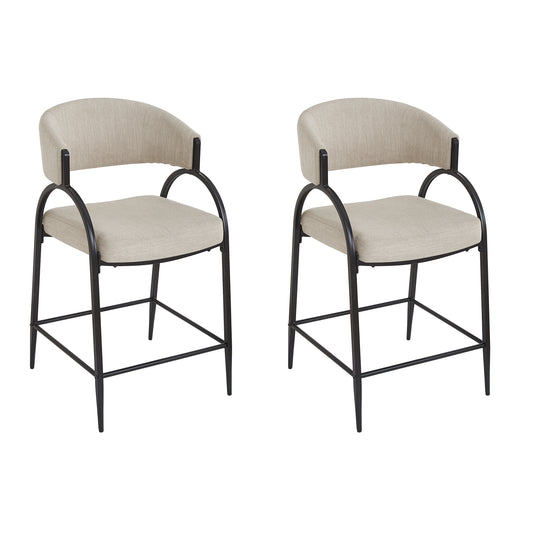 25 Seat Height Modern Fabric Bar Stools With Back, Black Metal Frame, Comfortable Counter Stools For Kitchen Island Dining Room, Set Of 2  Beige