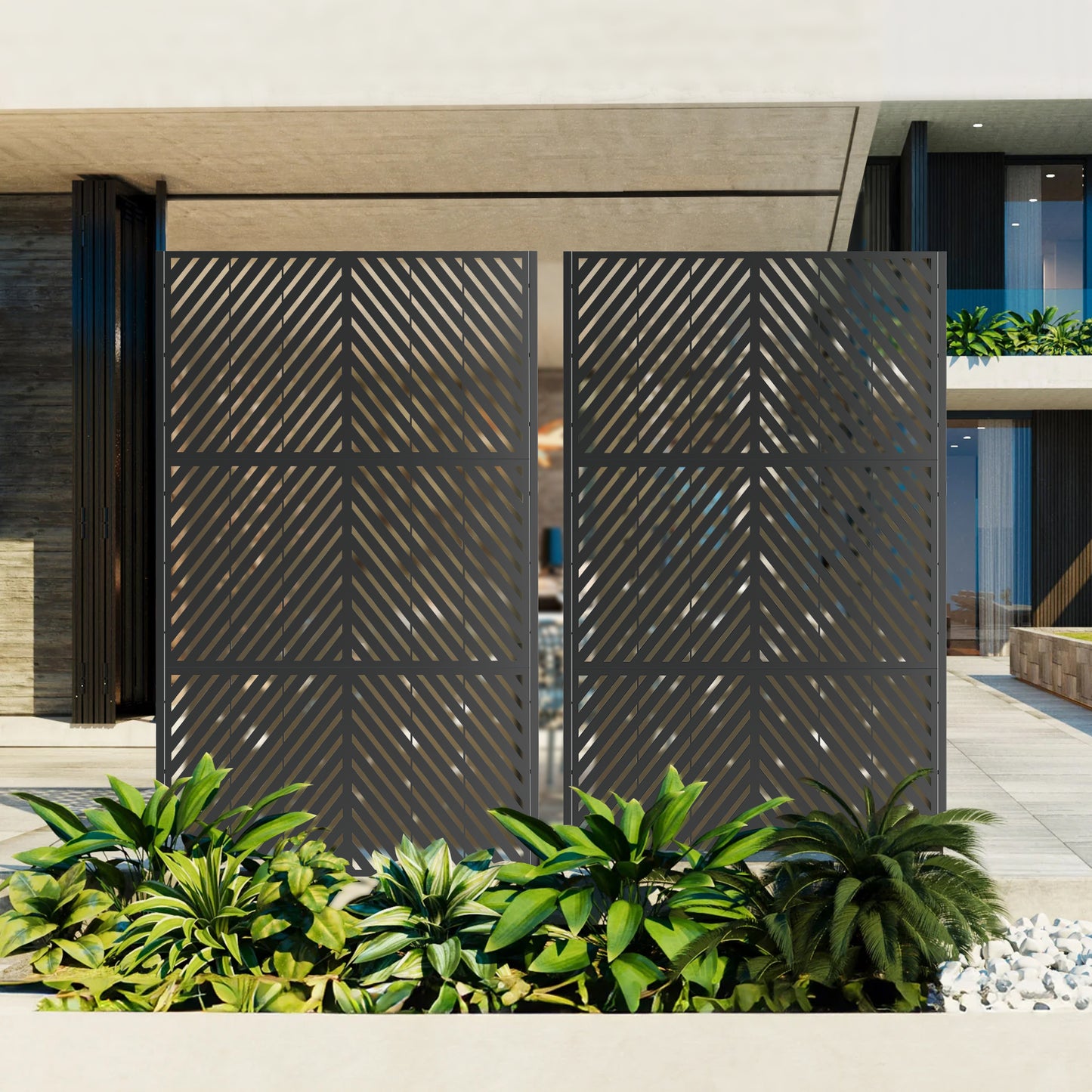 Metal Privacy Screen For Outdoor Freestanding, 72 H X 46 W Decorative Metal Fence Panels With Stable Base, Portable Divider Screens For Patio, Deck, Balcony, Backyard, Garden
