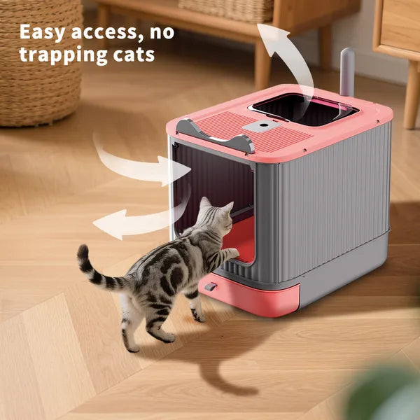 Elevated Leak Proof Elf Pink Cat Litter Box, Made Of Sturdy And Durable Materials, Also Suitable For Multi Cat Households