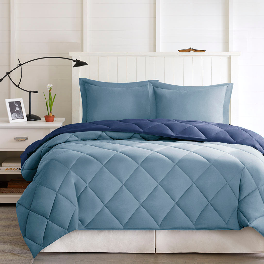 King 3  Scotchgard Diamond Quilting Reversible Down Comforter Set
