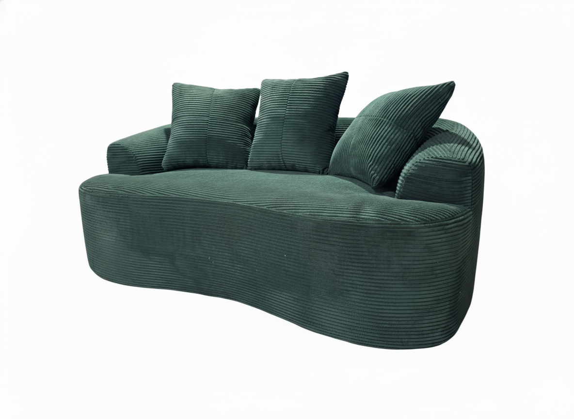 65.35   Curved Loveseat Sofa With Pocket Spring Cushions For Soft Seating, Small Space Couch With 3 Throw Pillows, No Assembly Needed, Dark Green