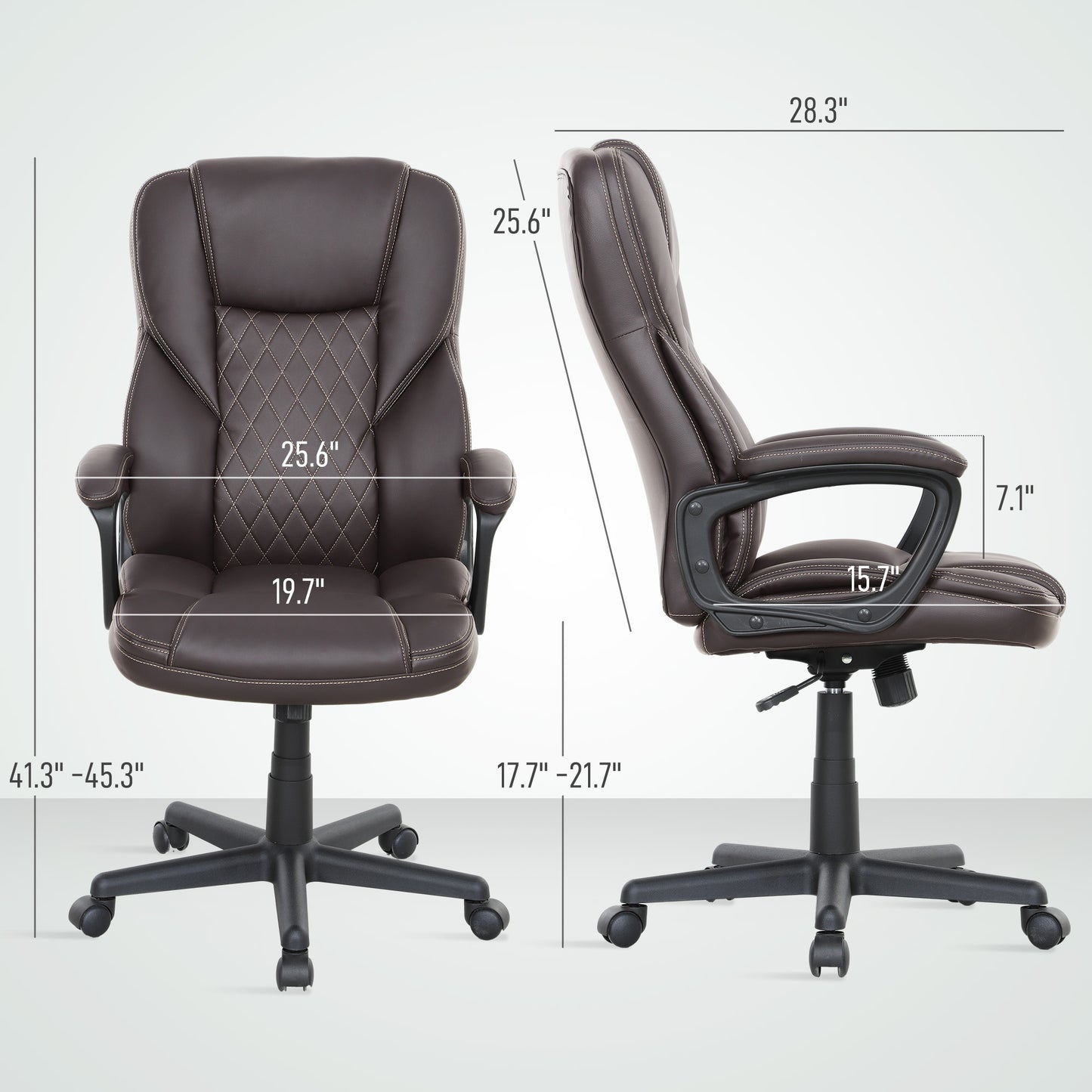 High Back Ergonomic Office Chair, PU Leather Executive Desk Chair With Adjustable Height And Swivel Wheels, Brown