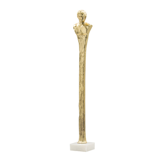 5.5x5.5x32  Elongated Gold Roman Statue On White Marble Base