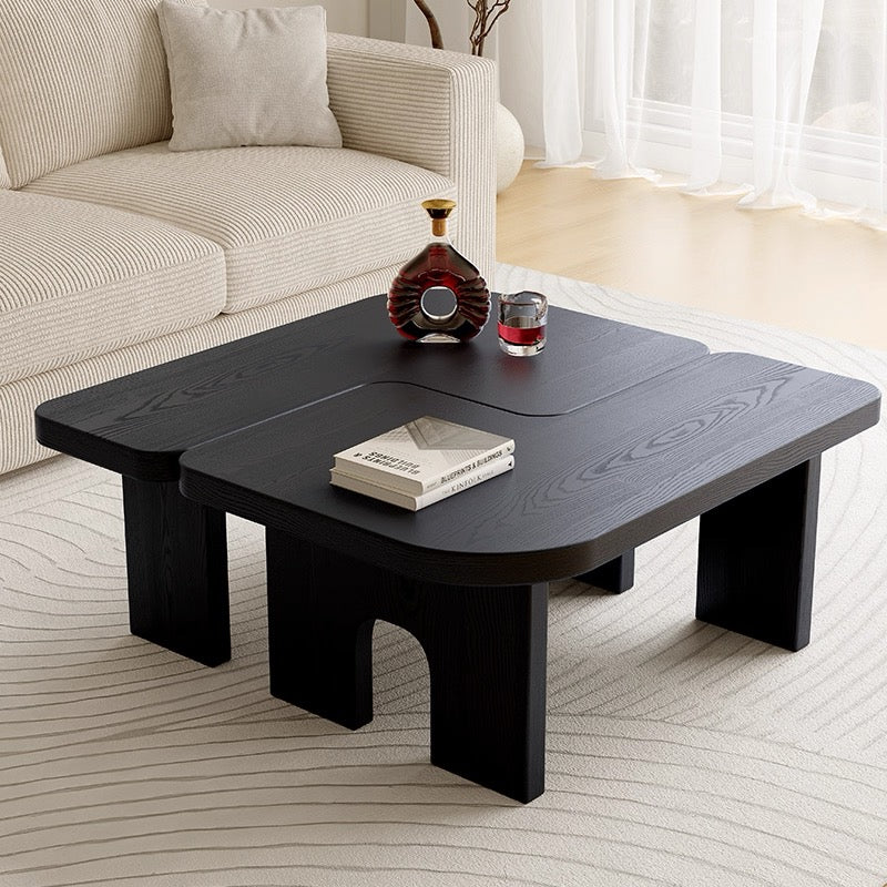 Modern Black Wooden Nesting Coffee Table Set, 70.86  Extendable Splicing Center Table For Living Room, Space - Saving Accent Furniture With Smooth Surface