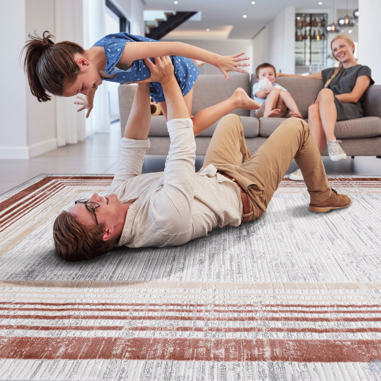 MARFI 5X7 Brown  Ivory  Bordered Area Rug