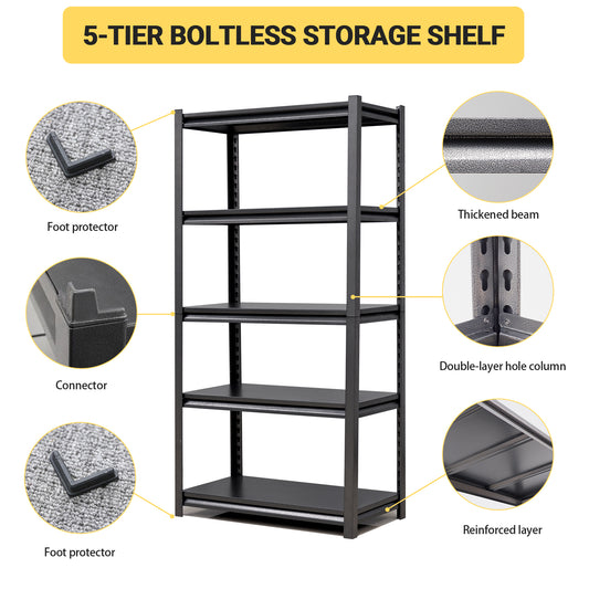 72 H  5 Tier Metal Shelves For Storage Garage Shelving 2000LBS Heavy Duty Storage Shelves Adjustable Garage Shelf Industrial Shelving Unit Storage Utility Rack,35.4 Wx15.7 Dx72 H,Black