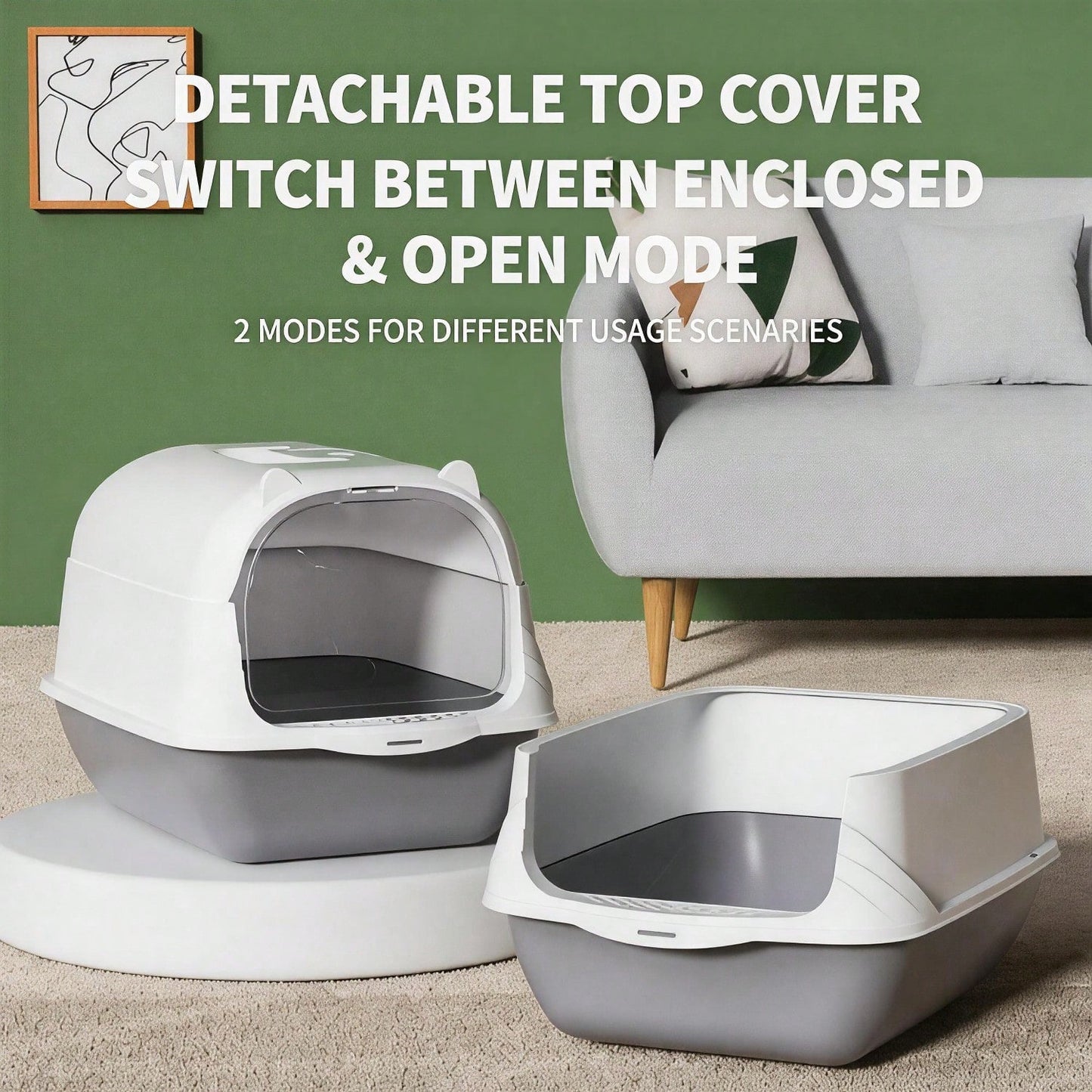 Fully Enclosed Cat Litter Box With Hood And Handle Durable With Flap On Front