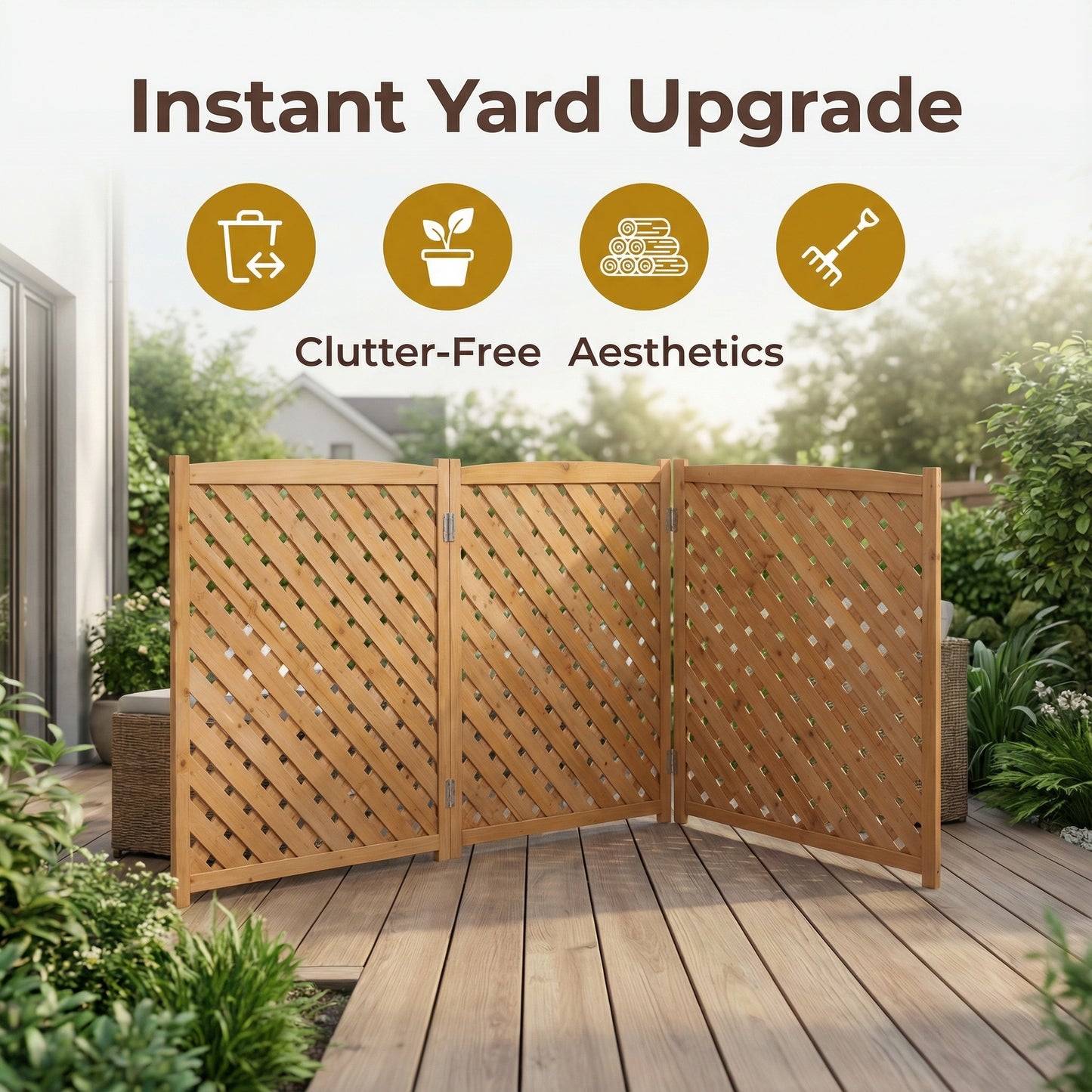 3-Panel Outdoor Air Conditioner Fence Screen, Outside Wood Privacy Fence, 32  W X 38  H