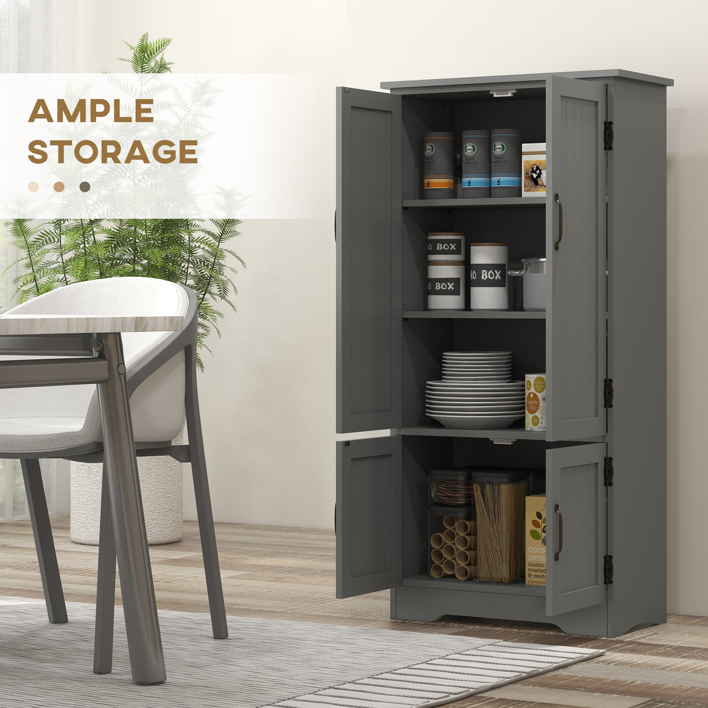 Accent Floor Storage Cabinet Kitchen Pantry With Adjustable Shelves And 2 Lower Doors, Gray