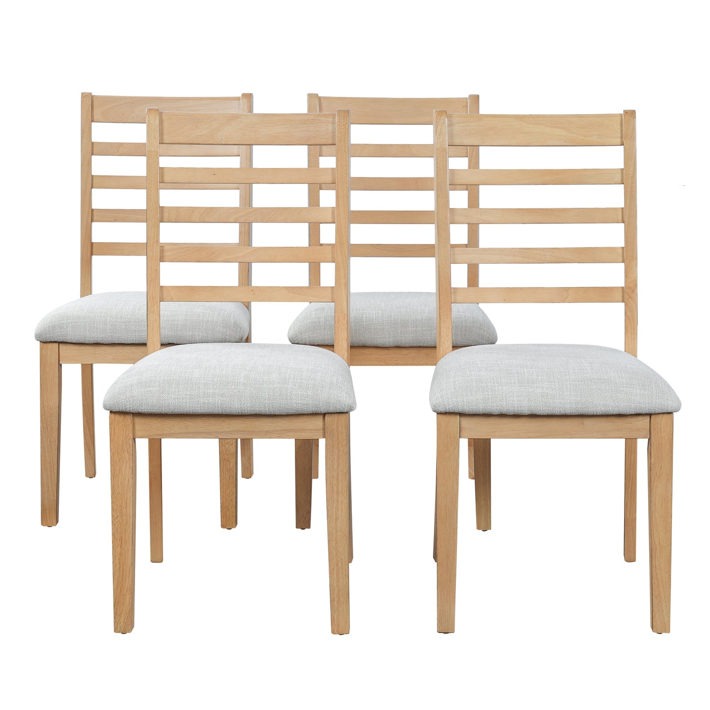 4-Piece Farmhouse Dining Chairs Set, Upholstered Dining Chairs With High Ladder Back, Classic Armless Chairs For Kitchen, Bedroom & Living Room, Natural