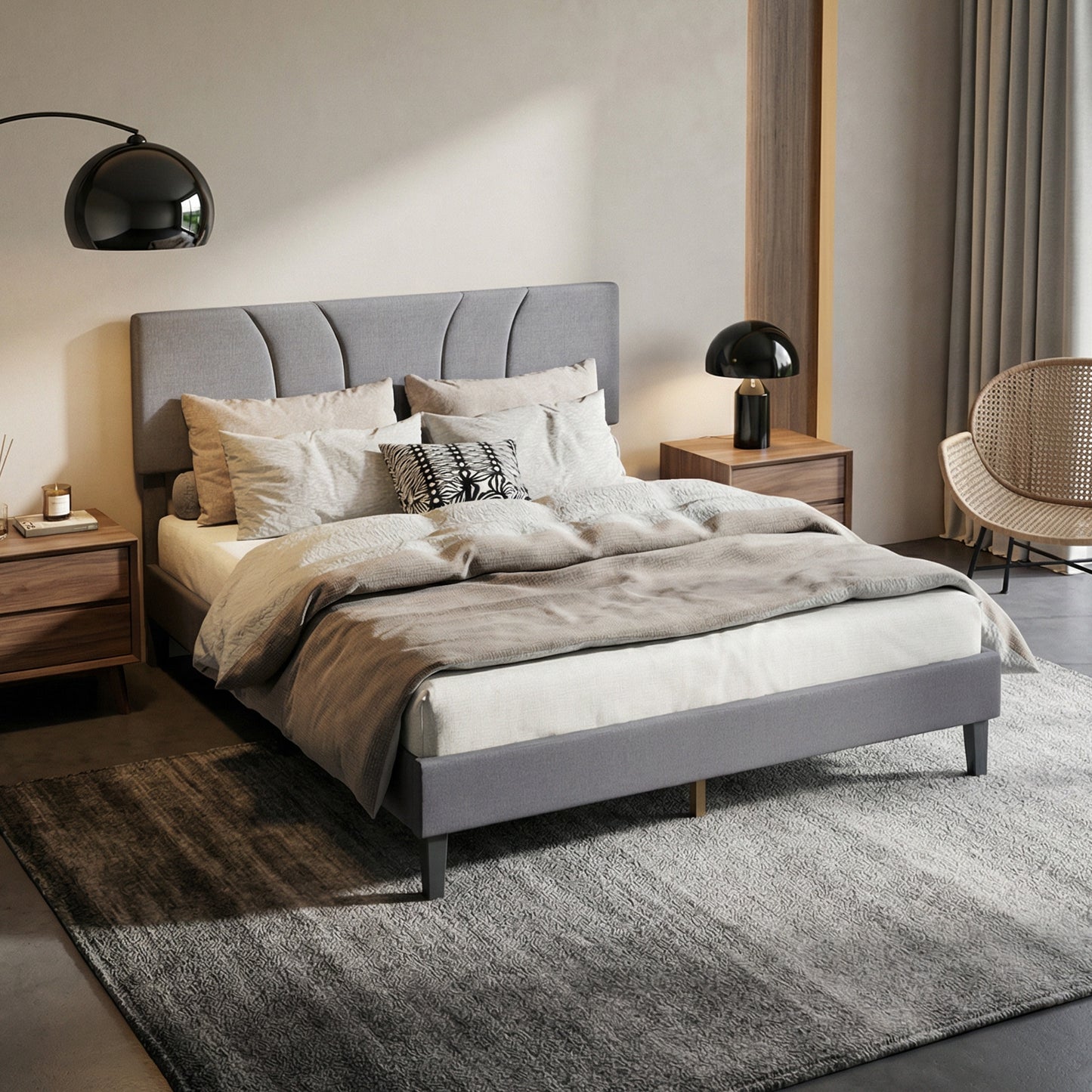 Queen Size Platform Bed Frame With Adjustable Fabric Upholstered Headboard And Wood Slats Support Fully Upholstered Mattress Foundation No Box Spring Needed Easy Assembly Dark Gray
