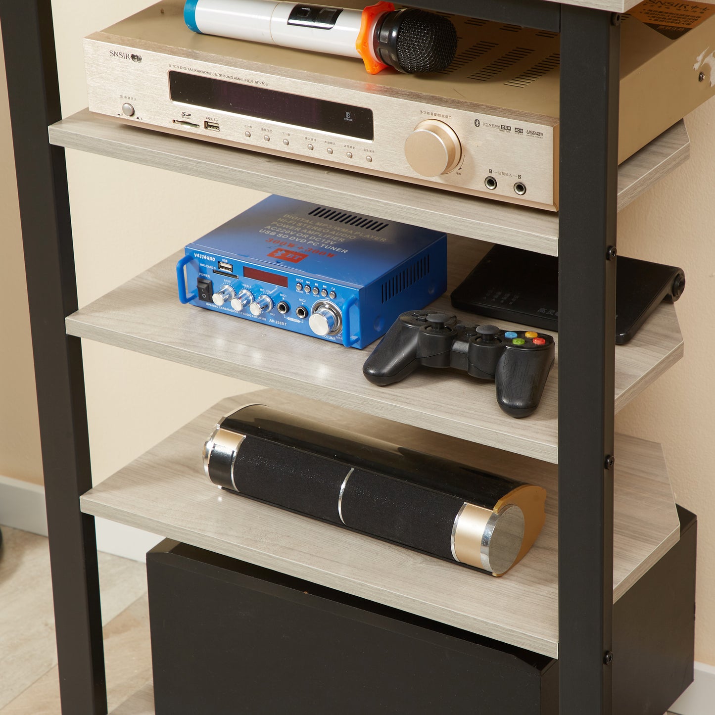 Media Stand With 4-Tier Audio Rack AV Media Corner Shelf With Cable Management For DVD Players Game Console TV Cable WiFi Router