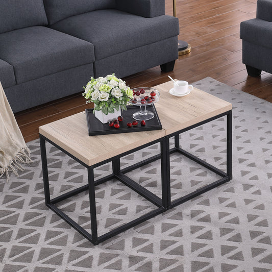 End Table Side Table,Set Of 2 End Table,Rectangular Wood And Metal Nightstand,CoffeeTable,Storage Small End Table, For Living Room Bedroom,Natural Oak