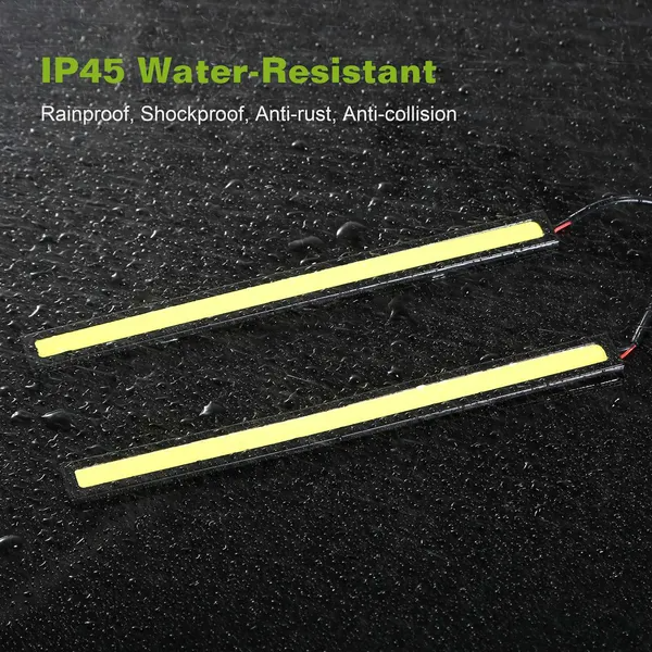 2Pcs LED Daytime Running Lights Car LED COB DRL Fog Lights IP45 Waterproof LED Strip Fog Day Driving Lamp Sticker For 12V Car Interior Exterior Use