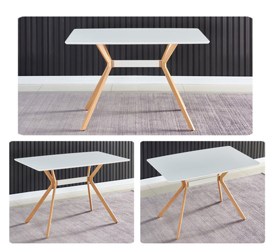 Modern Minimalist StyleDining Table MDF Anti-Scratch Top Metal Shelf Metal Heat Transfer Legs Leveling Feet For Dining Room Kitchen Office Table X 1 White