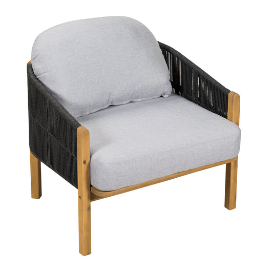 Grotta Outdoor Wood Club Chair  Dark Gray Rope With Gray Cushion