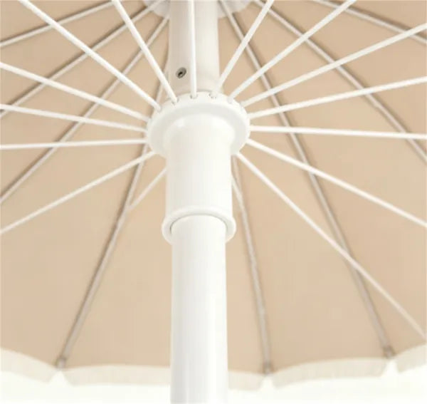 7 FT Boho Patio Umbrella With Fringe Tassel, 30' Adjustable Tilt Outdoor Sun Canopy, Portable 2-Section Metal Beach Umbrella