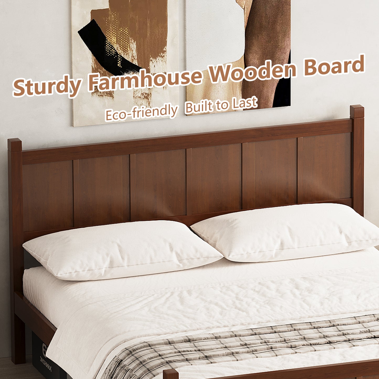 Queen Size Flat Panel Bed With Headboard & Footboard, Minimalist Modern Platform Bed With Wood Grain Finish, Shaker And Farmhouse Style Design, Sleek And Functional Bedroom Furniture,Dark Walnut