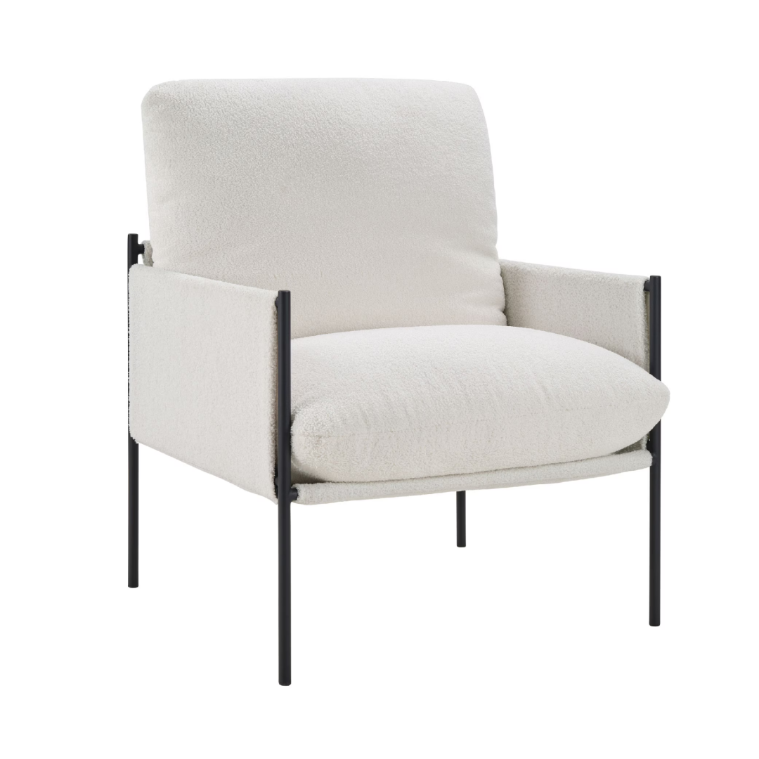 Modern Accent Chair, Comfy Chair With  Removable Cushion, Vanity Chair With Wood Armrests For Living  Room, Bedroom, White
