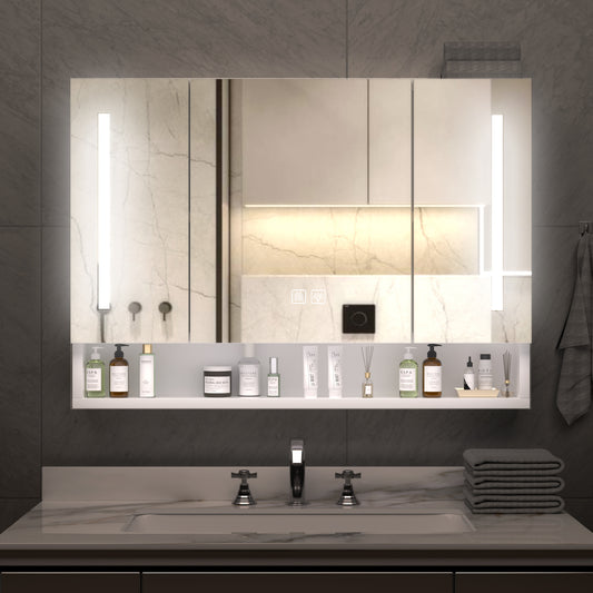 Modern 39x28 Inches Aluminium Bathroom Cabinets  Medicine Cabinets With Mirrors And LED Lights  Bathroom Storage Cabinet With Multilevel Storage Compartments