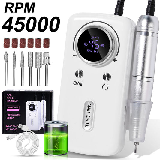 Professional Electric Nail Drill, 45000RPM Cordless Nail File Drill With 6 Drills, LCD Display, Nail File Machine For Removing Acrylic Gel Nails, Nail Salon Equipment, Rechargeable