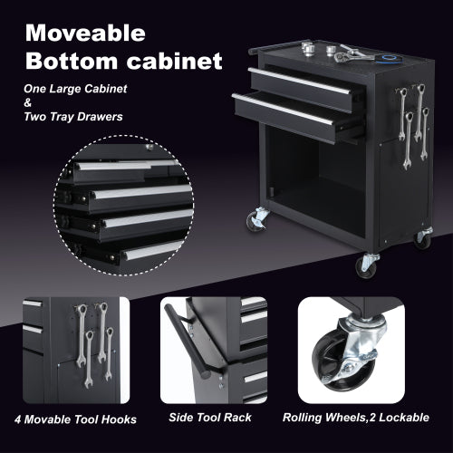 Tool Chest, 8-Drawer Rolling Tool Storage Cabinet With 2 In 1 Detachable Top Tool Box, Liner, Lockable Wheels, Side Hooks, Locking Mechanism, Metal Tool Cart For Garage