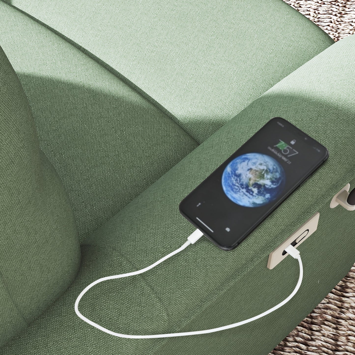 270 Power Swivel Rocker Recliner Chair W Phone Holder, Electric Glider Reclining Sofa With USB Ports, Power Swivel Glider, Rocking Chair Nursery Recliners For Living Room Bedroom Dark Green