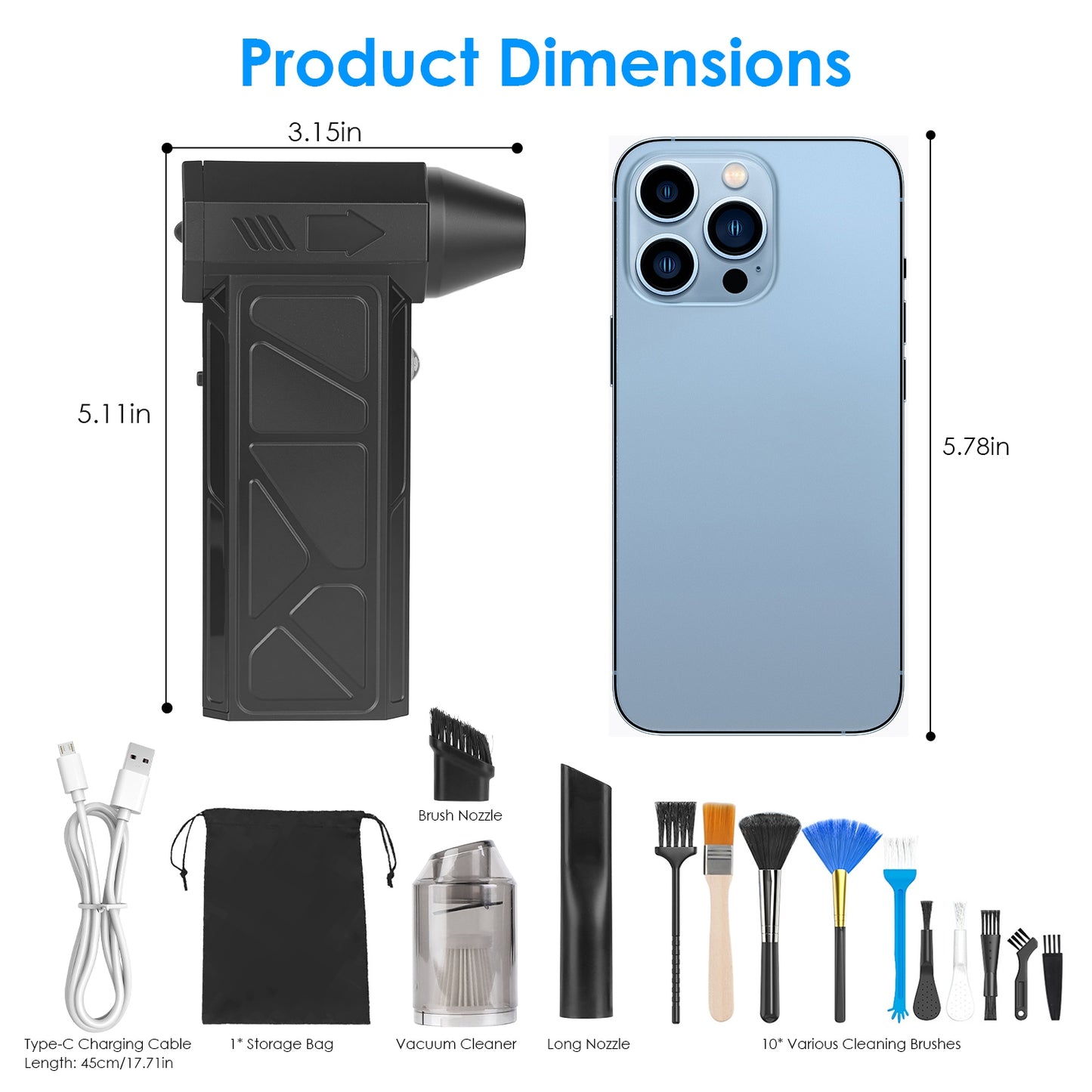 1Pc Compressed Air Duster With LED Light Vacuum Cleaner Max 160000RPM Speed For PC Keyboard Cleaning High Speed Rechargeable Cordless Air Blower With 4 Speeds For Home Car Outdoor