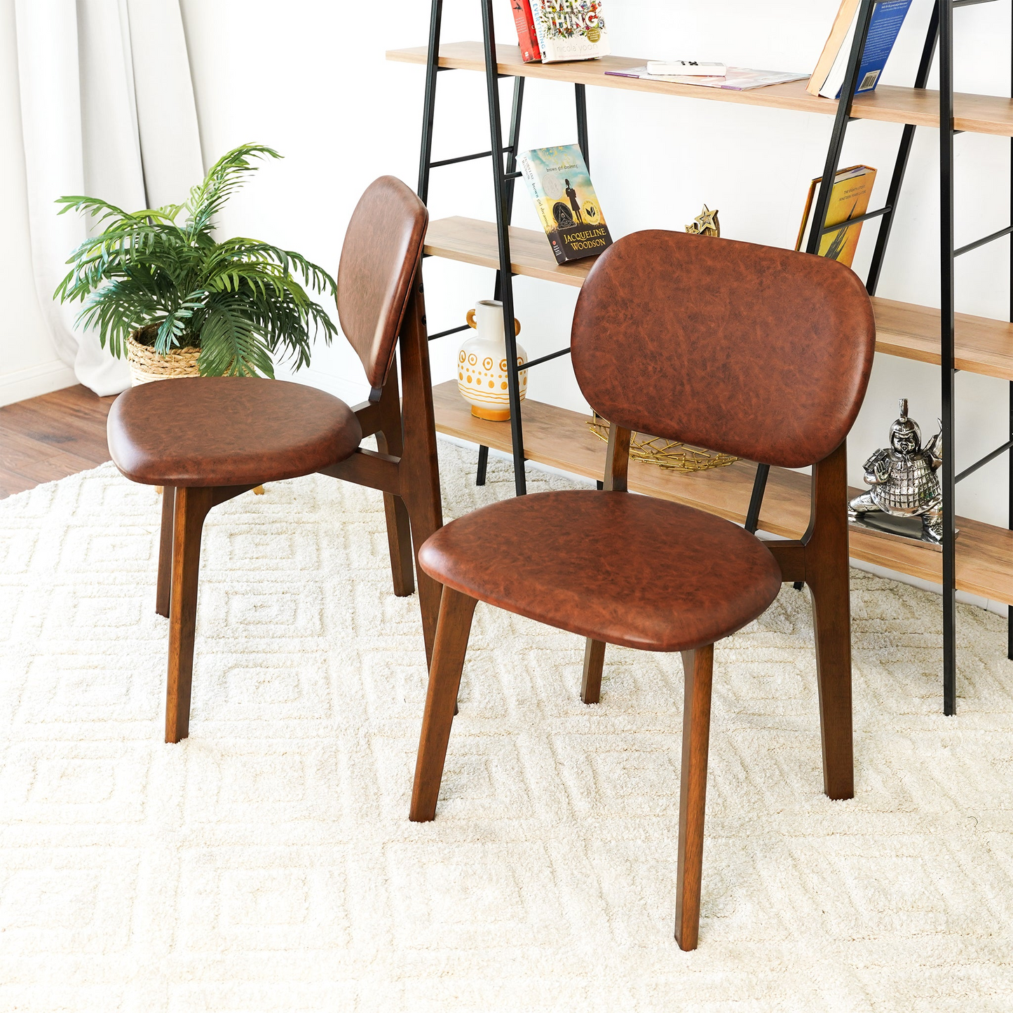 Hot Sell Kelsey Brown Leather Dining Chair   Set Of 2   With Solid Wood Base And Mid-Century Modern Design 18.1  W X 21.1  D X 31.7  H For Living Room Bedroom Outdoor