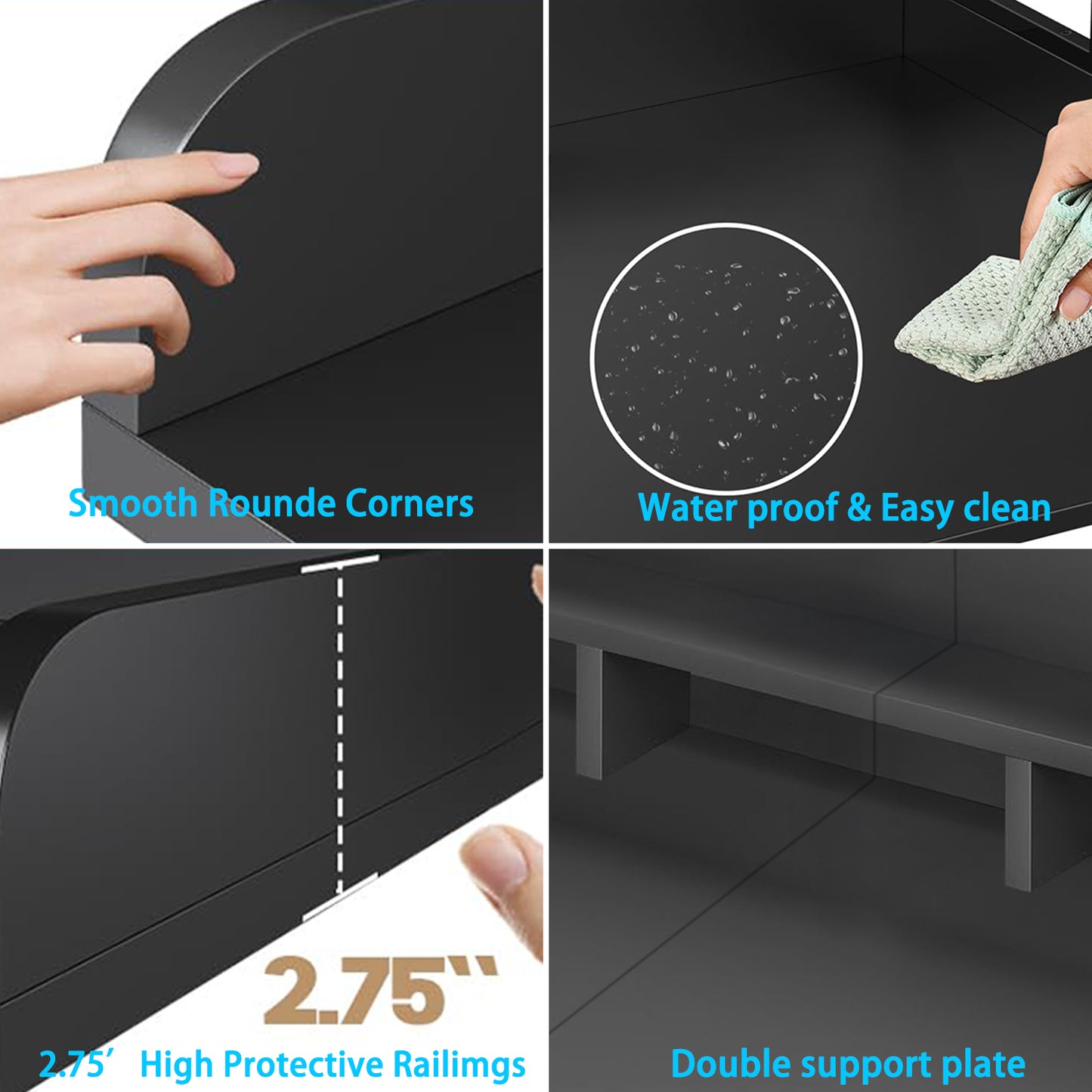 Washer Dryer Countertop With Non-slip Pads, Laundry Wood Shelf Topper With Edge, 54 Width X 27.5 Depth Double Layer Organizer For Washer And Dryer Laundry Hamper Counter Storage Organization BLACK
