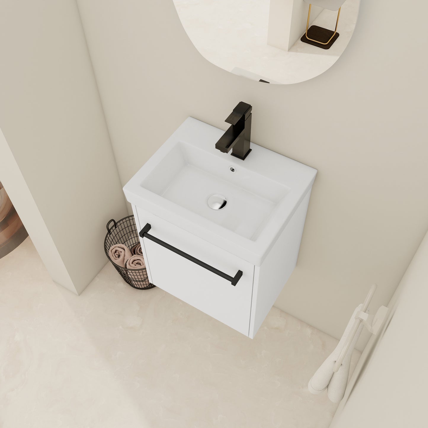 18'' Floating Wall-Mounted Bathroom Vanity With Ceramic Sink & Soft-Close Cabinet Door, For Small Bathroom