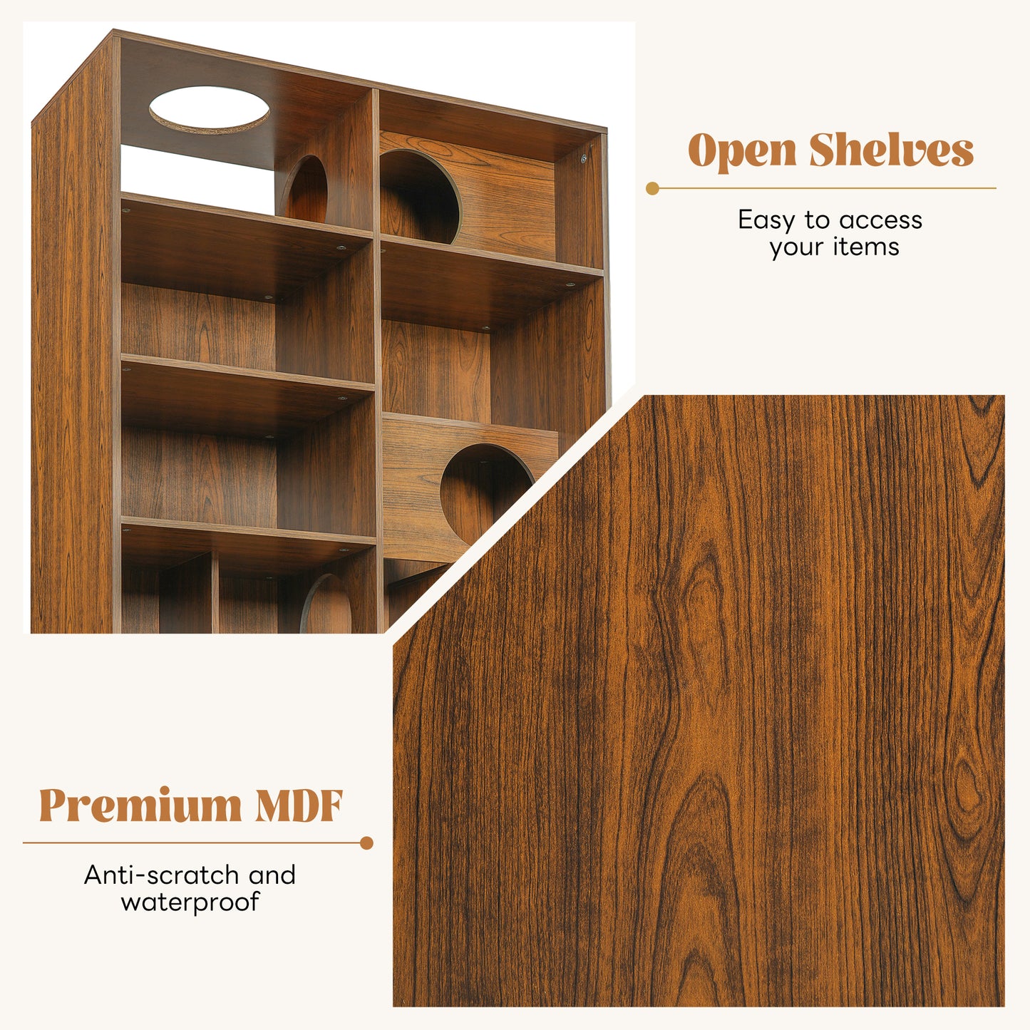 Modern 2 IN 1 Wood Bookshelf  Cat House, Cat Tree Display Case With Storage, Cat Litter Box Enclosure Climbing Shelf - BROWN