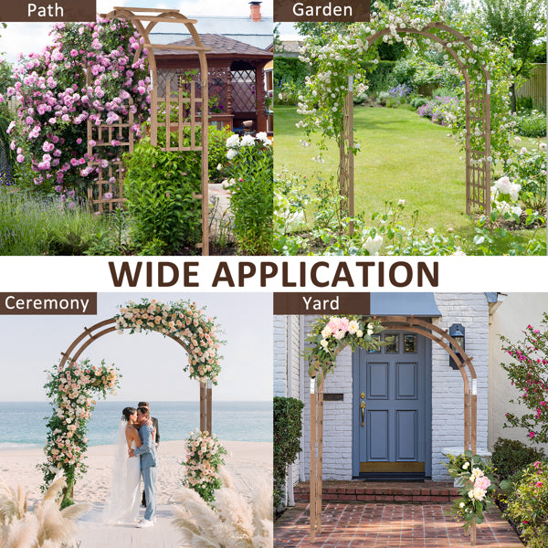 7FT Wooden Garden Arbor, Wedding Arch Backdrop Stand For Ceremony Party, Garden Pergola With Trellis For Climbing Plants, Dark Brown