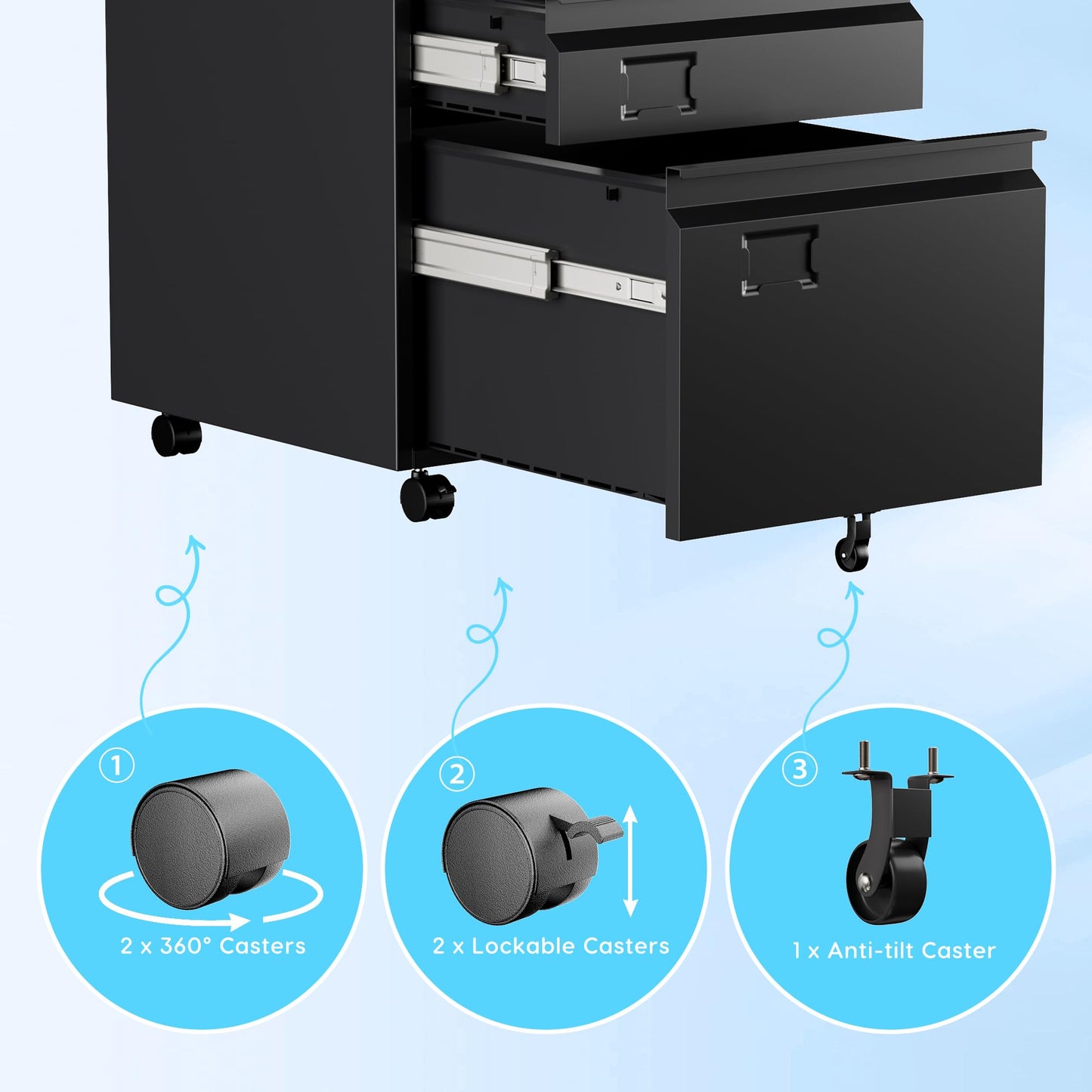 SUXXAN 3 Drawer File Cabinet With Lock, Metal Under Desk Cabinet With Wheels For Office & Home, Legal Letter Size, Need To Assemble