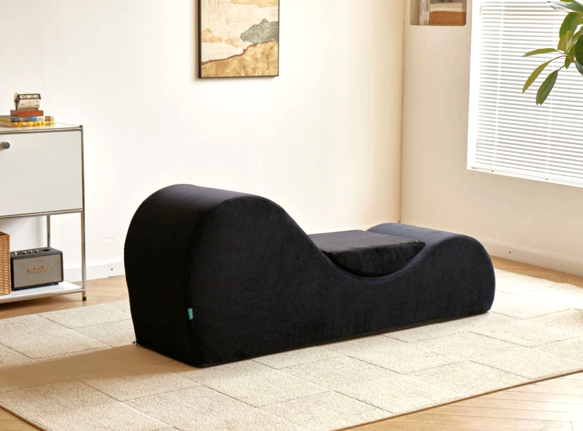 Solace Chaise Lounge Chair Relaxation, Ergonomic Design With Soft Yet Firm High-Density Foam Core, Removable Machine-Washable Cover, Black