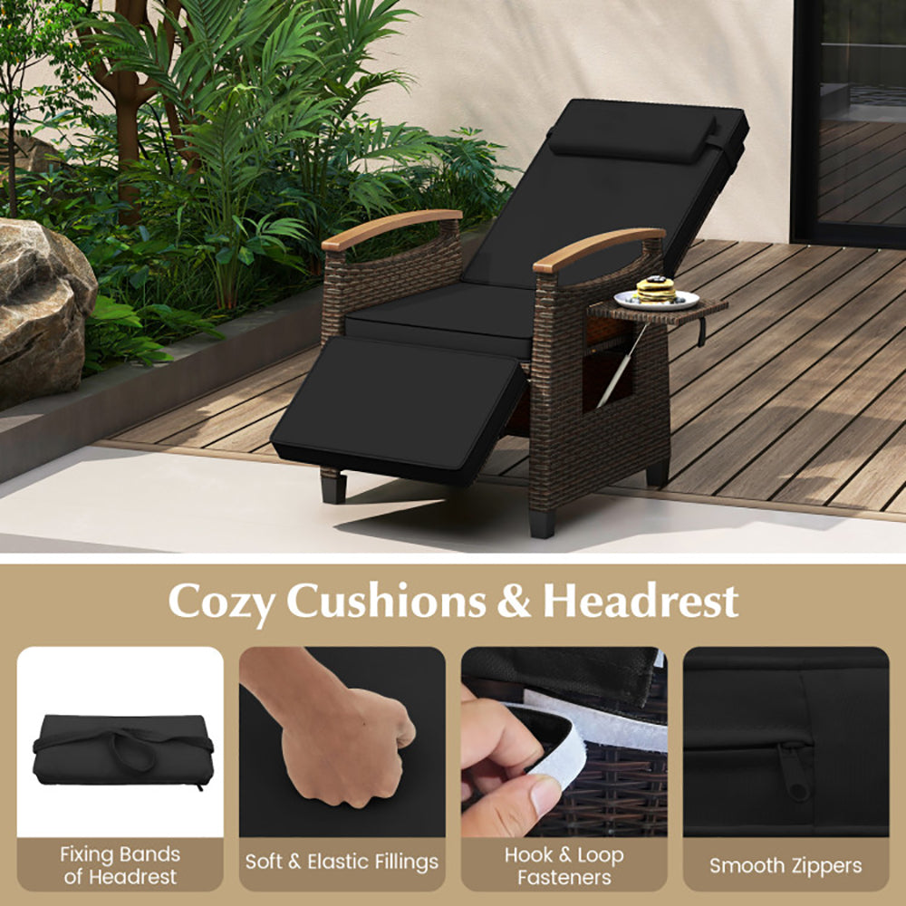 Patio Wicker Recliner Chair With Adjustable Backrest And Footrest