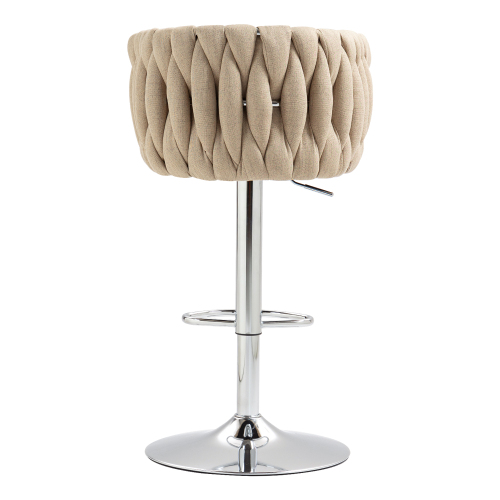 360 Fabric Cover Swivel Bar Stools Set Of 2, Adjustable Counter Height Bar Chairs With Woven Back & Footrest, Silver Chromed Bar Stools For Kitchen Island, Cafe, Pub
