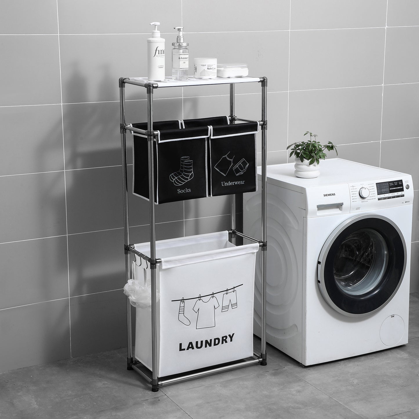 Laundry Hamper 3 Tier Laundry Sorter With 4 Removable Bags For Organizing Clothes, Laundry, Lights, Darks ,Three Hooks