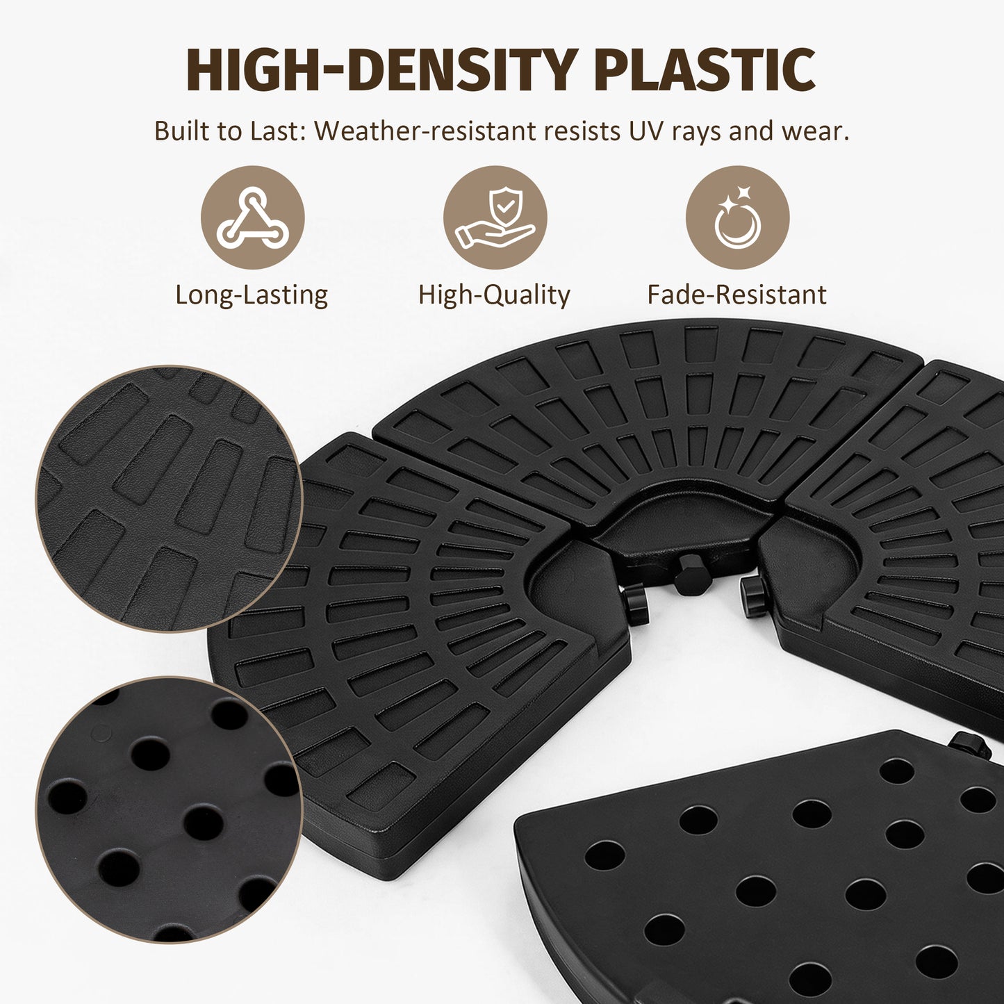 Heavy-Duty Fan-Style Cantilever Umbrella Base, 4-Panel Refillable With Water Sand  220 Lbs , Weatherproof HDPE With Metal Lock Hooks, Stackable & Portable, Black  For Backyard, Lawn, Pool