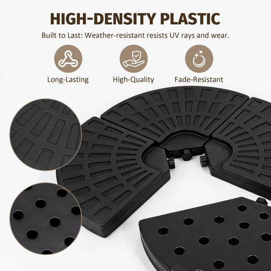 Heavy-Duty Fan-Style Cantilever Umbrella Base, 4-Panel Refillable With Water Sand  220 Lbs , Weatherproof HDPE With Metal Lock Hooks, Stackable & Portable, Black  For Backyard, Lawn, Pool