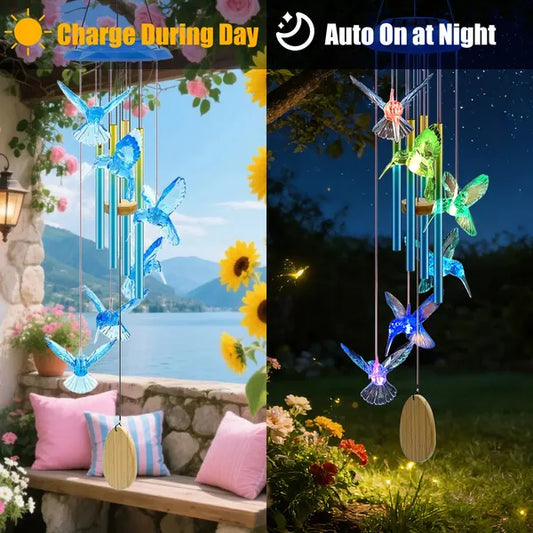 Solar Wind Chime With Aluminum Tubes 7 Color Changing Wind Chime For Outside IP44 Waterproof Outdoor Garden Yard Decor Spring Summer