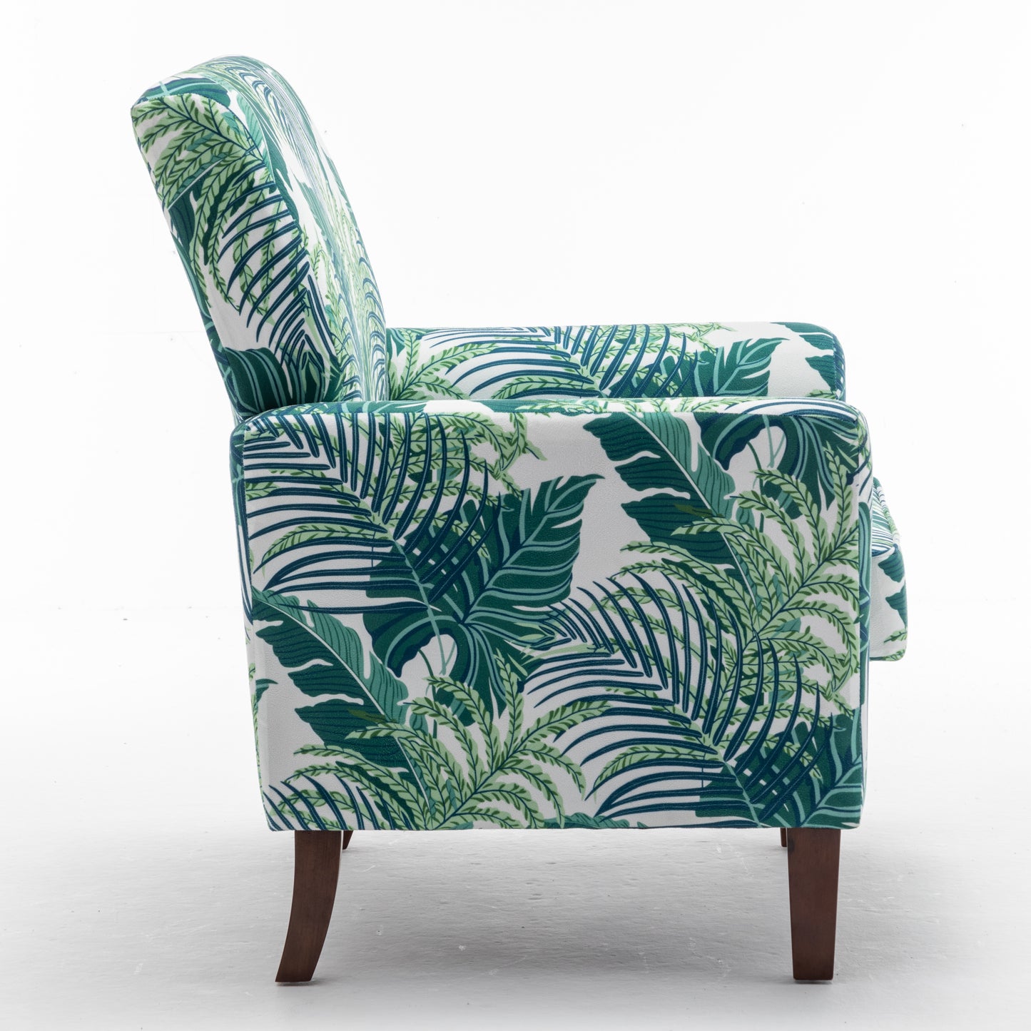 Patterned Polyester Blend Armchair, Solid Birch Wood Frame With Brown Tapered Legs, Foam Padded Accent Chair With Trim Detail For Living Room Office