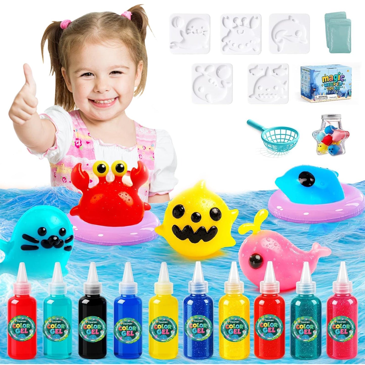 DIY Water Pet Gel Set For Kids 10 Magic Gels, 5 Molds, Decompression Toy, Birthday Party Gift