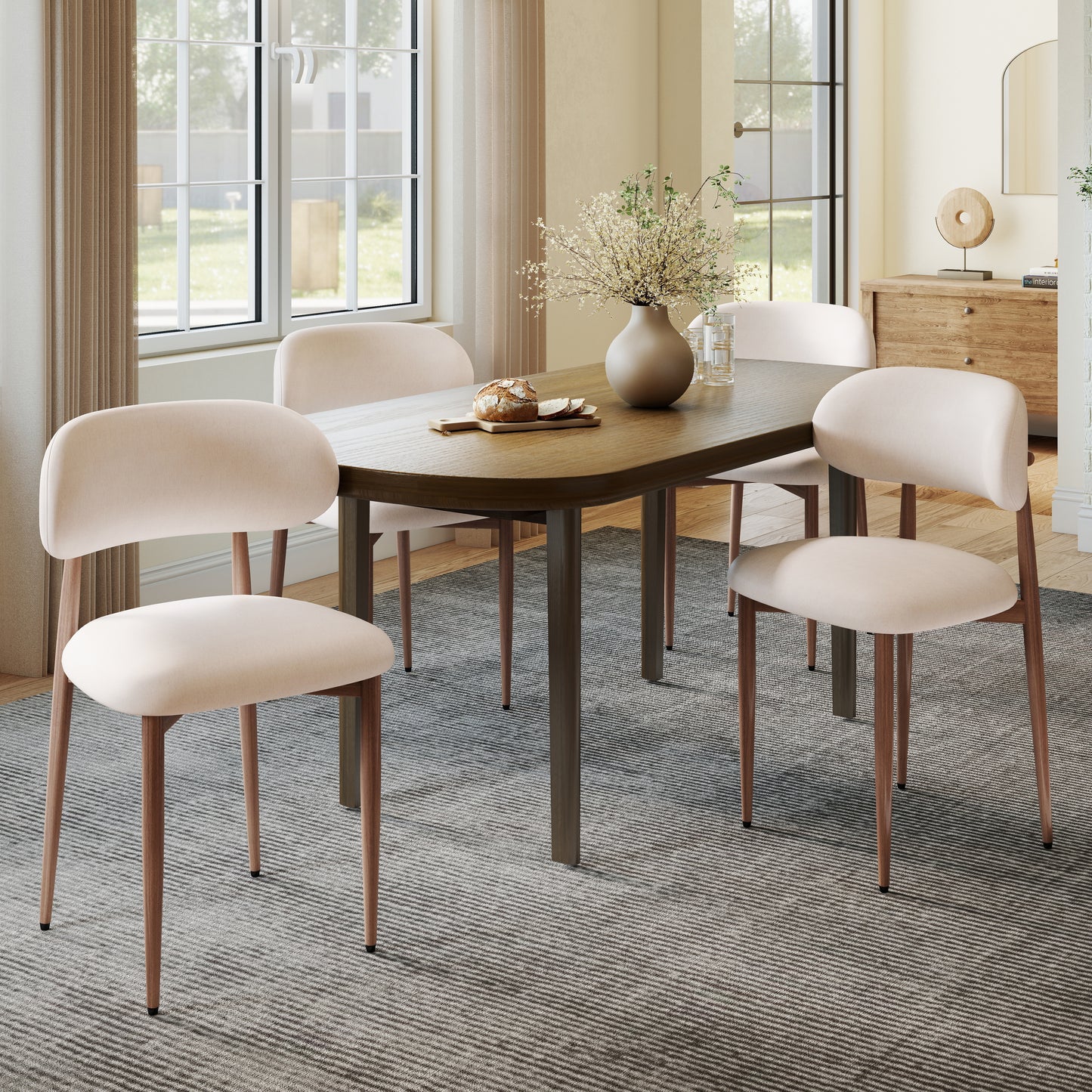 Dining Chairs Set Of 4, Modern Farmhouse Fabric Upholstered Side Chairs With Comfortable Foot Pegs, Metal Legs Kitchen Dining Room Chairs For Home