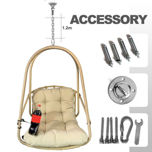 Swing Egg Chair Without Stand Indoor Outdoor Wicker Rattan Patio Basket Hanging Chair With C Type Bracket , With Cushion And Pillow,Patio Wicker Folding Hanging Chair  Special Construction Cup Holder