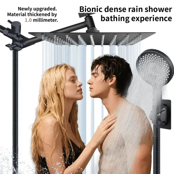 Premium Square Rain Shower System - 11-inch Adjustable Arm & High-Pressure Flow For Luxury Bathing