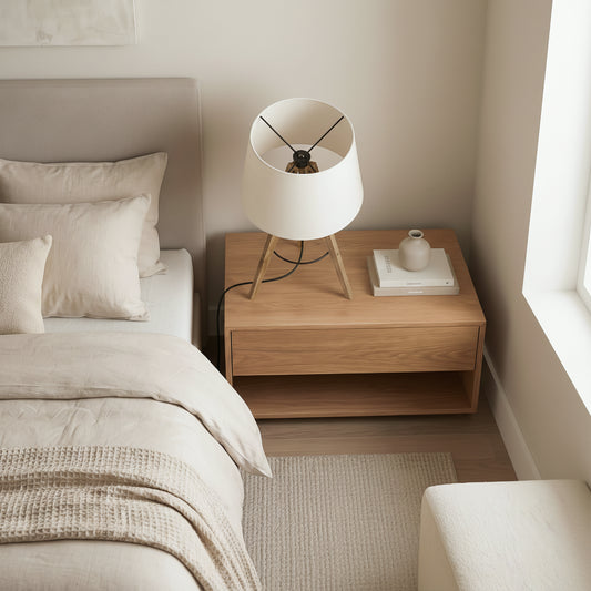 High Quality Hotel European Modern Bed Side Nightstand Decorative Led Table Desk Lamp, Birch Three Legged Wooden Bar Table Lamp - Natural - Black 110V