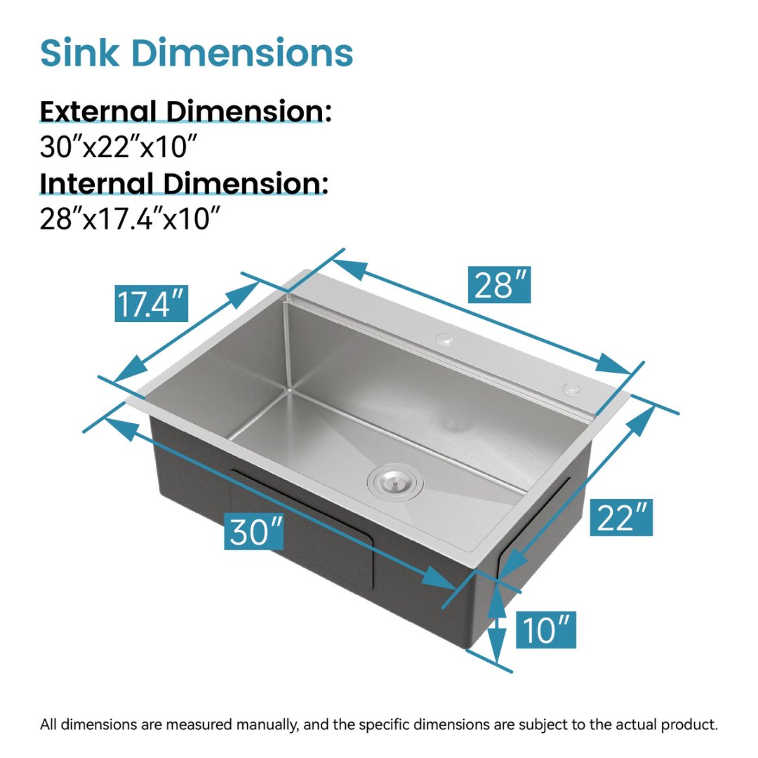 Stainless Steel Kitchen Sink, Single Bowl, Overmount Handmade Sink In Brushed, With Cutting Board, Colander